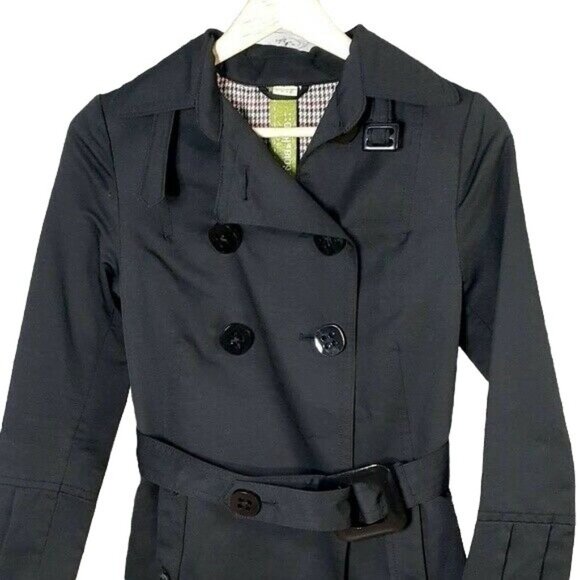 Söia & Kyo Short Trench Coat Black XS DoubleBreast Convertible Collar Lined - Picture 2 of 12